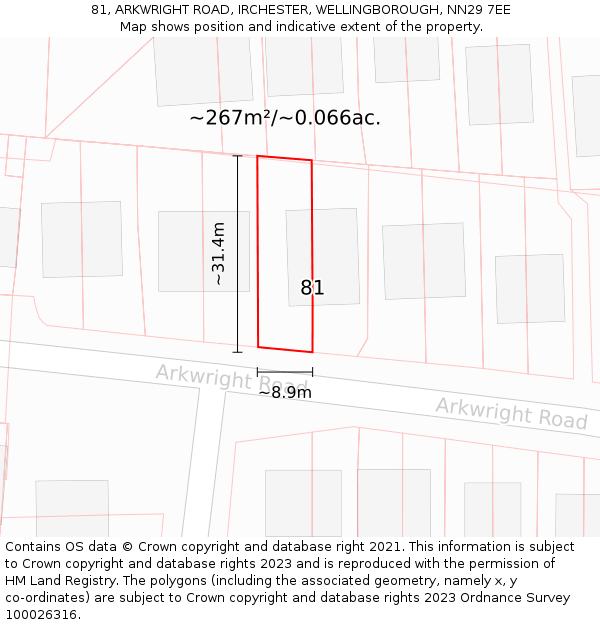 81, ARKWRIGHT ROAD, IRCHESTER, WELLINGBOROUGH, NN29 7EE: Plot and title map