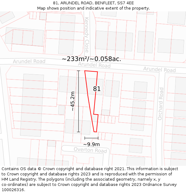 81, ARUNDEL ROAD, BENFLEET, SS7 4EE: Plot and title map
