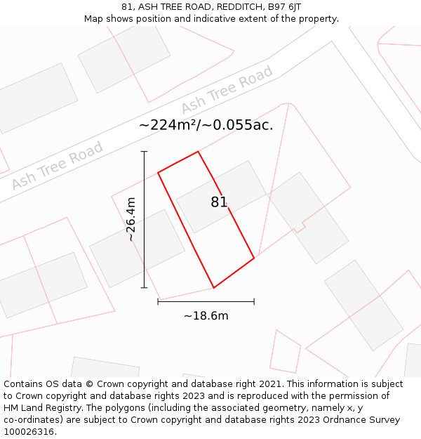 81, ASH TREE ROAD, REDDITCH, B97 6JT: Plot and title map