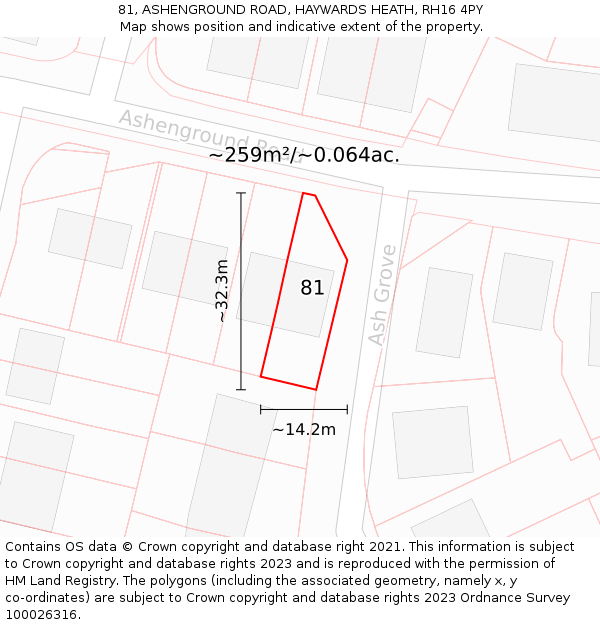 81, ASHENGROUND ROAD, HAYWARDS HEATH, RH16 4PY: Plot and title map