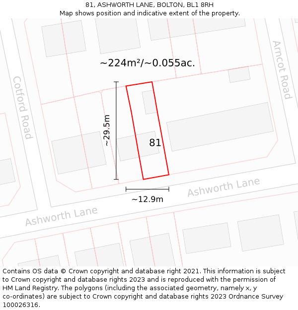 81, ASHWORTH LANE, BOLTON, BL1 8RH: Plot and title map