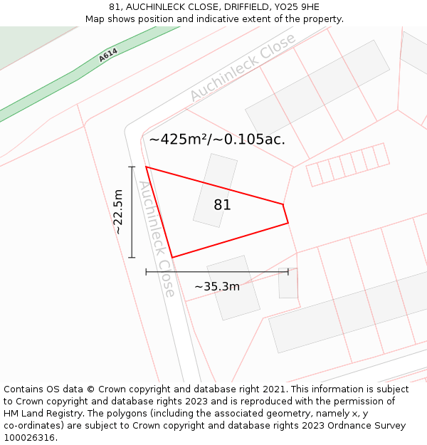 81, AUCHINLECK CLOSE, DRIFFIELD, YO25 9HE: Plot and title map