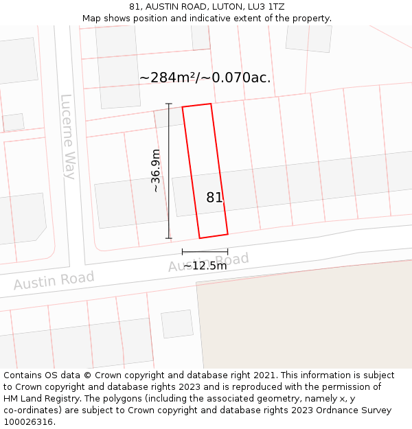 81, AUSTIN ROAD, LUTON, LU3 1TZ: Plot and title map