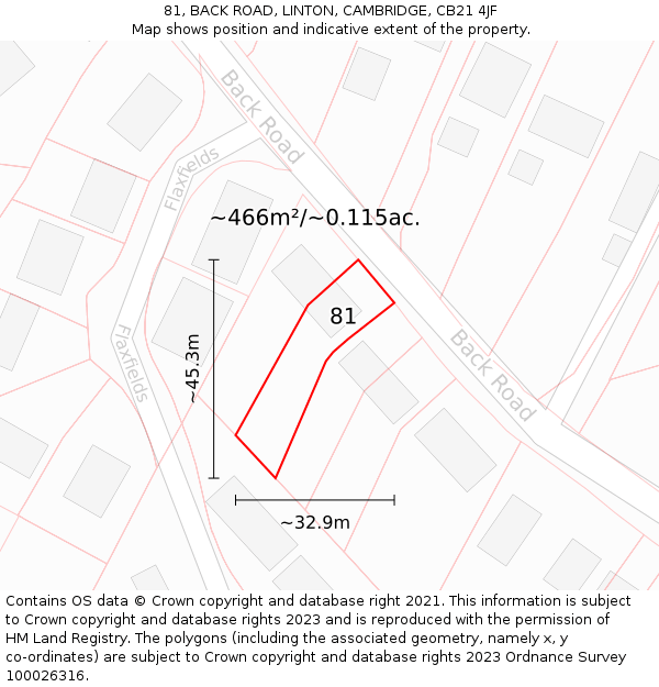 81, BACK ROAD, LINTON, CAMBRIDGE, CB21 4JF: Plot and title map