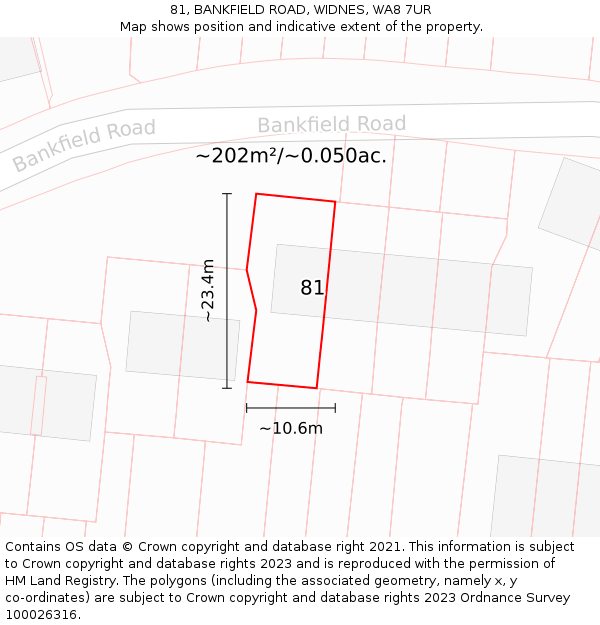 81, BANKFIELD ROAD, WIDNES, WA8 7UR: Plot and title map