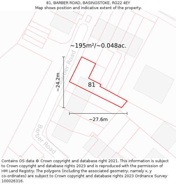 81, BARBER ROAD, BASINGSTOKE, RG22 4EY: Plot and title map