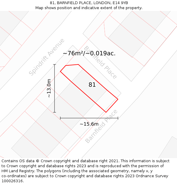 81, BARNFIELD PLACE, LONDON, E14 9YB: Plot and title map
