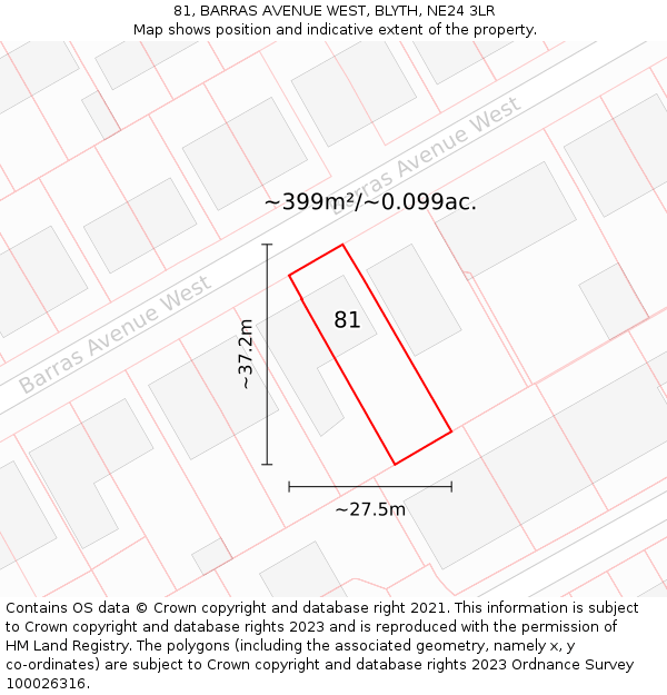 81, BARRAS AVENUE WEST, BLYTH, NE24 3LR: Plot and title map