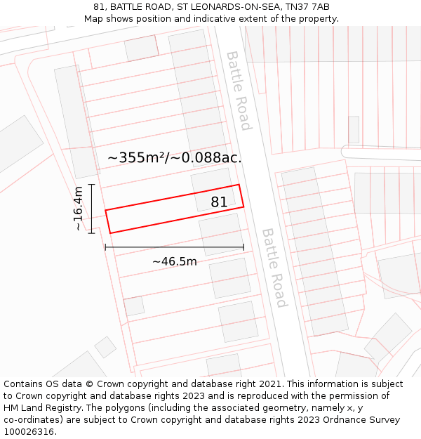81, BATTLE ROAD, ST LEONARDS-ON-SEA, TN37 7AB: Plot and title map