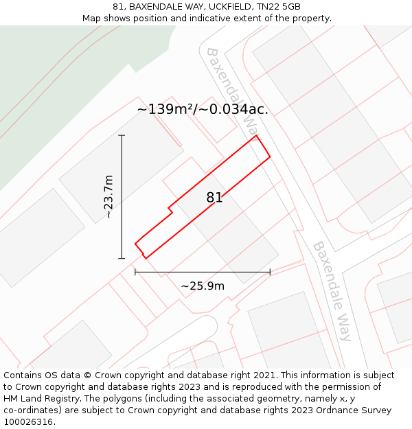 81, BAXENDALE WAY, UCKFIELD, TN22 5GB: Plot and title map