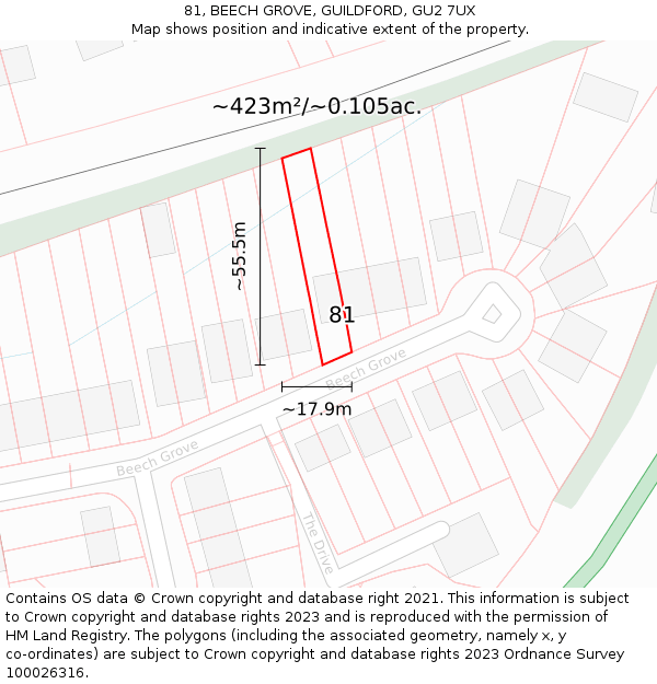 81, BEECH GROVE, GUILDFORD, GU2 7UX: Plot and title map