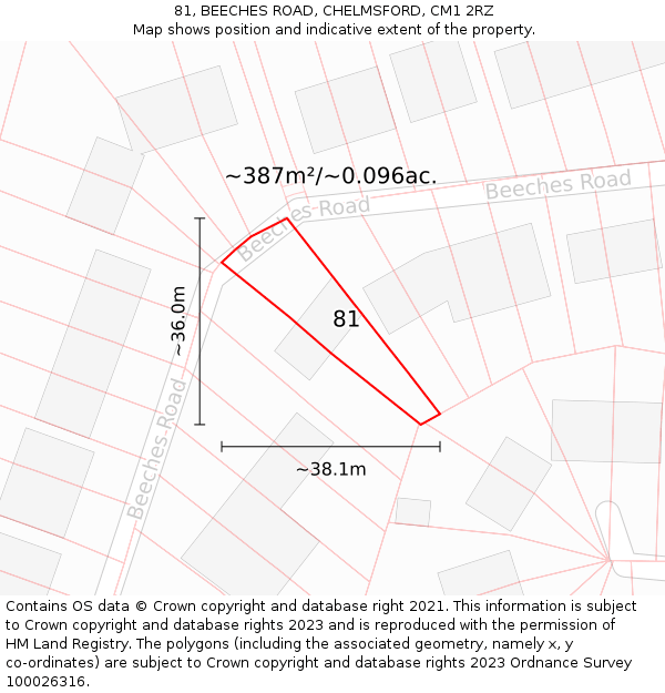 81, BEECHES ROAD, CHELMSFORD, CM1 2RZ: Plot and title map