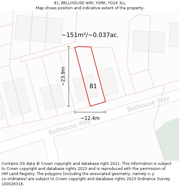 81, BELLHOUSE WAY, YORK, YO24 3LL: Plot and title map