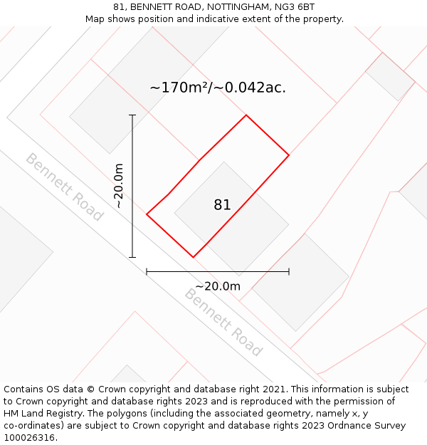 81, BENNETT ROAD, NOTTINGHAM, NG3 6BT: Plot and title map
