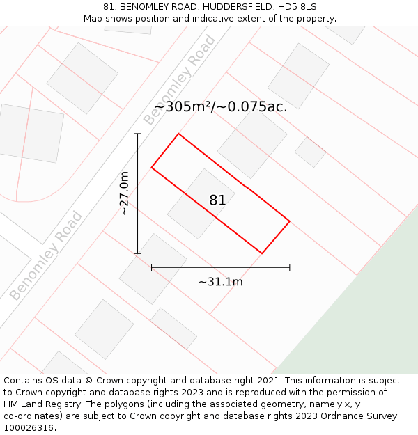 81, BENOMLEY ROAD, HUDDERSFIELD, HD5 8LS: Plot and title map