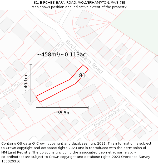 81, BIRCHES BARN ROAD, WOLVERHAMPTON, WV3 7BJ: Plot and title map