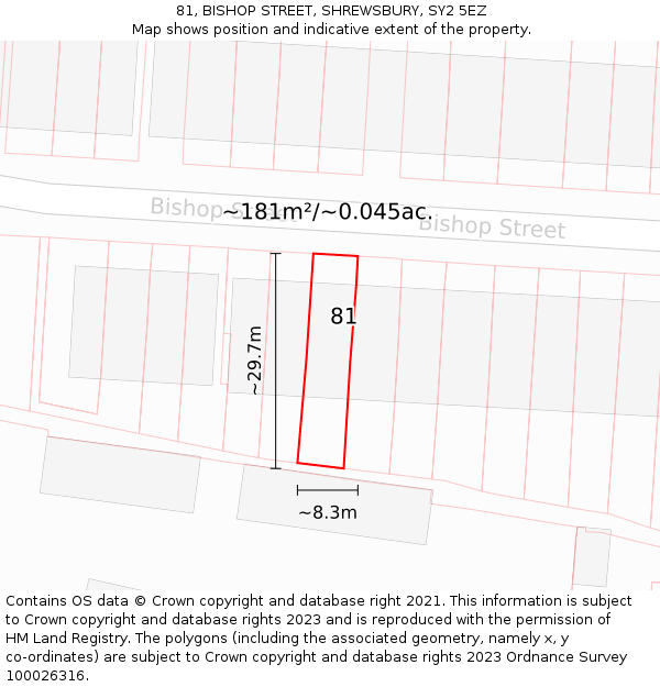 81, BISHOP STREET, SHREWSBURY, SY2 5EZ: Plot and title map