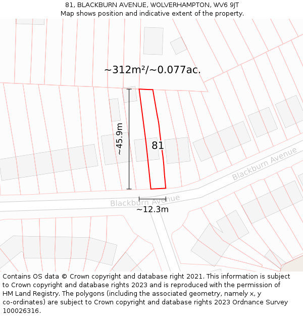 81, BLACKBURN AVENUE, WOLVERHAMPTON, WV6 9JT: Plot and title map