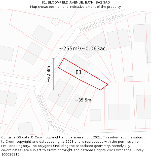 81, BLOOMFIELD AVENUE, BATH, BA2 3AD: Plot and title map