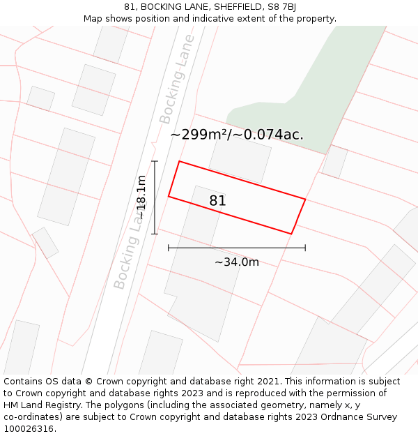 81, BOCKING LANE, SHEFFIELD, S8 7BJ: Plot and title map