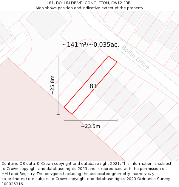 81, BOLLIN DRIVE, CONGLETON, CW12 3RR: Plot and title map