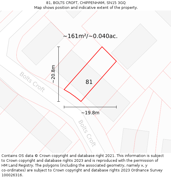 81, BOLTS CROFT, CHIPPENHAM, SN15 3GQ: Plot and title map