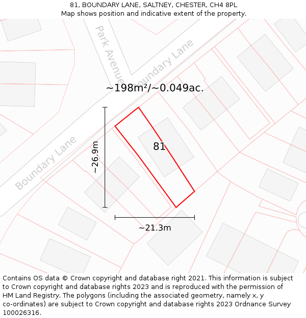 81, BOUNDARY LANE, SALTNEY, CHESTER, CH4 8PL: Plot and title map