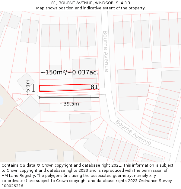 81, BOURNE AVENUE, WINDSOR, SL4 3JR: Plot and title map