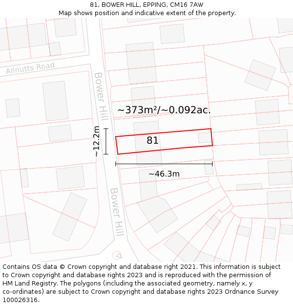 81, BOWER HILL, EPPING, CM16 7AW: Plot and title map