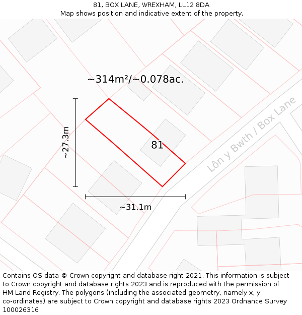 81, BOX LANE, WREXHAM, LL12 8DA: Plot and title map