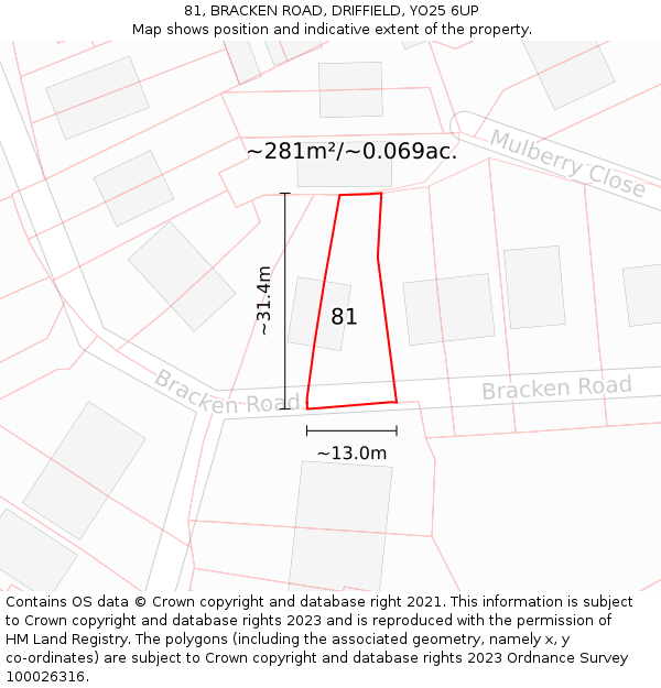 81, BRACKEN ROAD, DRIFFIELD, YO25 6UP: Plot and title map