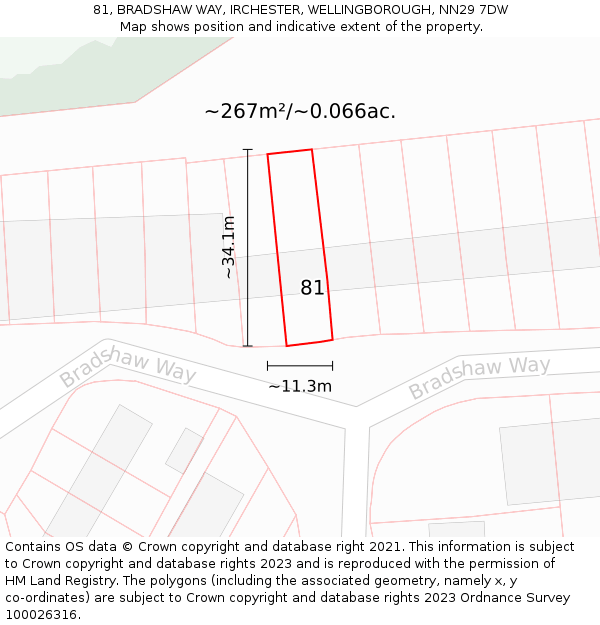 81, BRADSHAW WAY, IRCHESTER, WELLINGBOROUGH, NN29 7DW: Plot and title map
