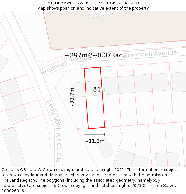 81, BRAMWELL AVENUE, PRENTON, CH43 0RQ: Plot and title map
