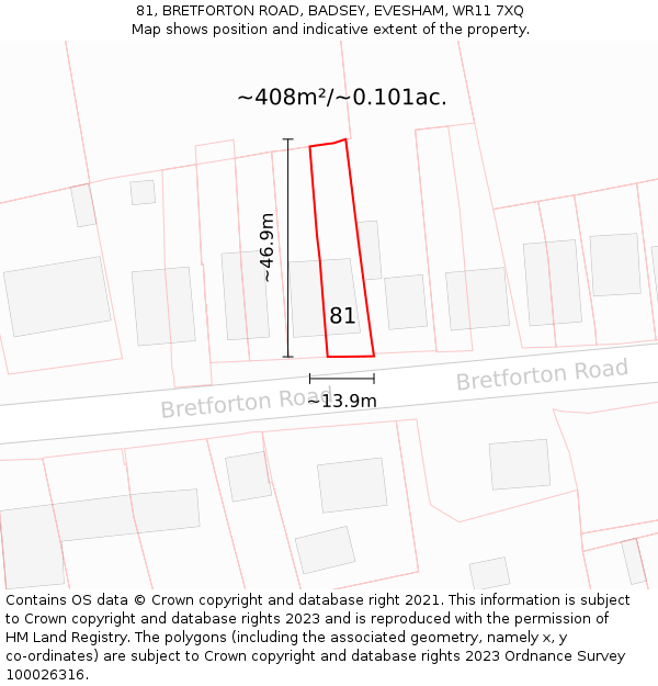 81, BRETFORTON ROAD, BADSEY, EVESHAM, WR11 7XQ: Plot and title map