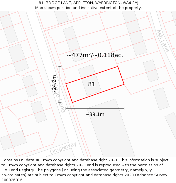 81, BRIDGE LANE, APPLETON, WARRINGTON, WA4 3AJ: Plot and title map