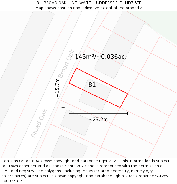 81, BROAD OAK, LINTHWAITE, HUDDERSFIELD, HD7 5TE: Plot and title map