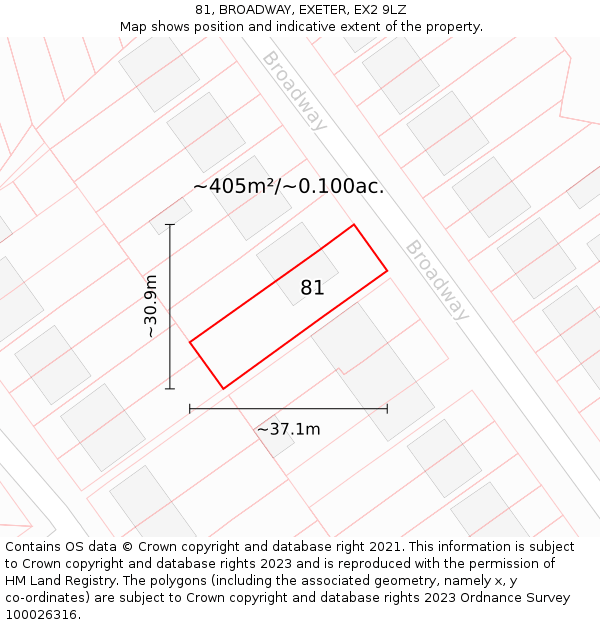81, BROADWAY, EXETER, EX2 9LZ: Plot and title map