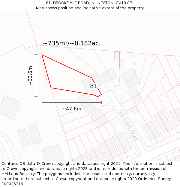 81, BROOKDALE ROAD, NUNEATON, CV10 0BL: Plot and title map