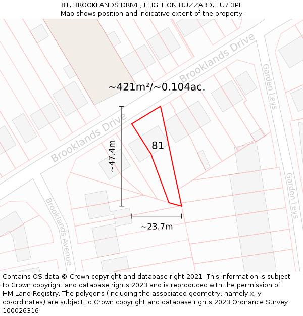 81, BROOKLANDS DRIVE, LEIGHTON BUZZARD, LU7 3PE: Plot and title map