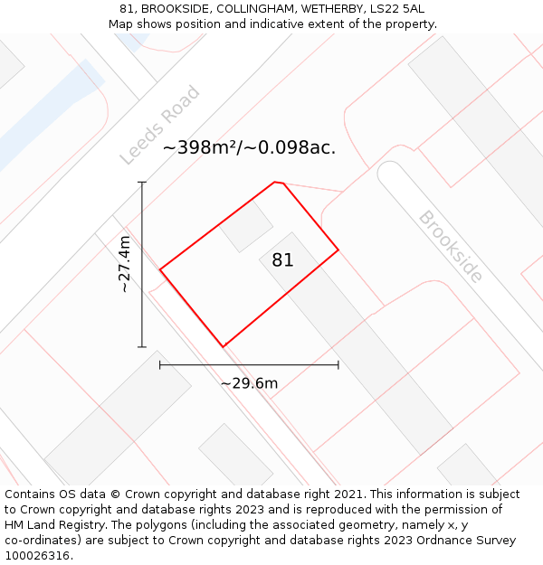 81, BROOKSIDE, COLLINGHAM, WETHERBY, LS22 5AL: Plot and title map