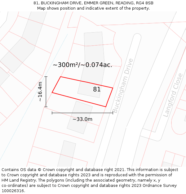 81, BUCKINGHAM DRIVE, EMMER GREEN, READING, RG4 8SB: Plot and title map
