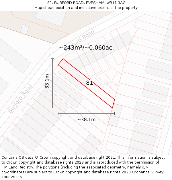 81, BURFORD ROAD, EVESHAM, WR11 3AG: Plot and title map