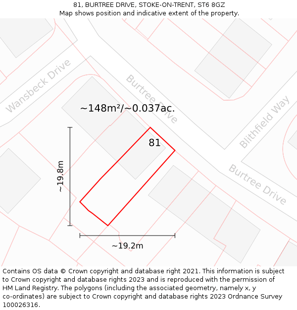 81, BURTREE DRIVE, STOKE-ON-TRENT, ST6 8GZ: Plot and title map