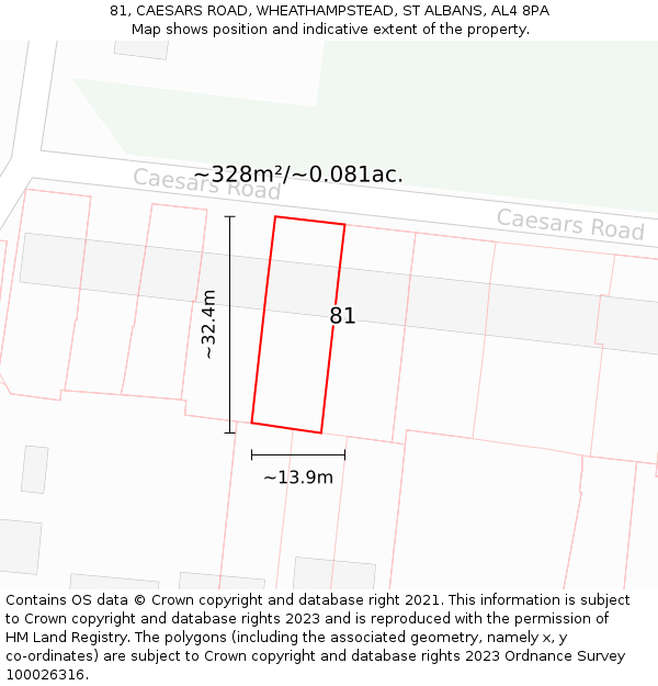 81, CAESARS ROAD, WHEATHAMPSTEAD, ST ALBANS, AL4 8PA: Plot and title map