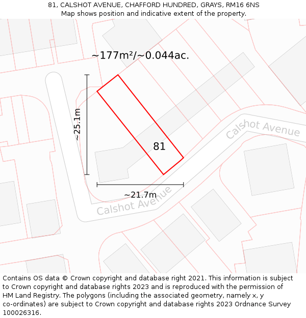 81, CALSHOT AVENUE, CHAFFORD HUNDRED, GRAYS, RM16 6NS: Plot and title map
