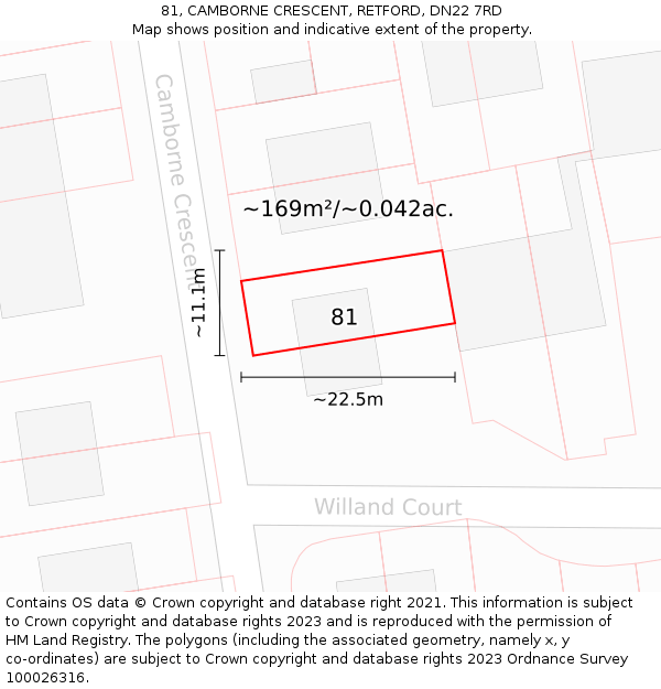 81, CAMBORNE CRESCENT, RETFORD, DN22 7RD: Plot and title map