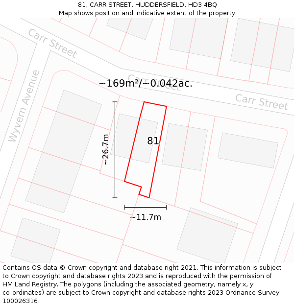 81, CARR STREET, HUDDERSFIELD, HD3 4BQ: Plot and title map