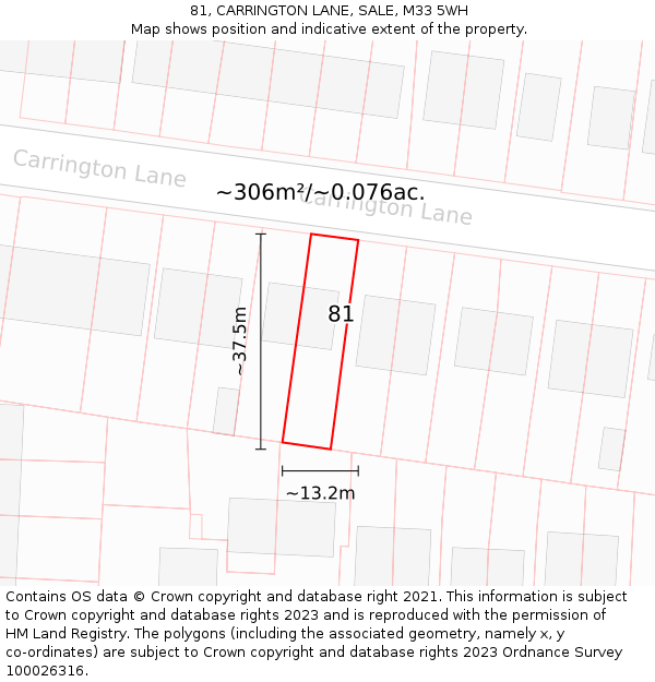 81, CARRINGTON LANE, SALE, M33 5WH: Plot and title map