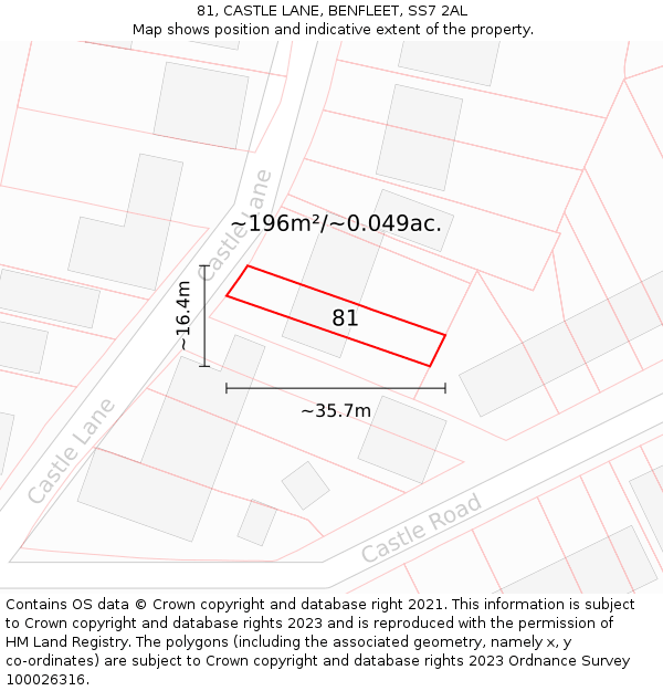 81, CASTLE LANE, BENFLEET, SS7 2AL: Plot and title map