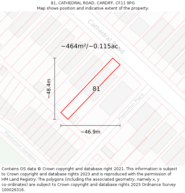81, CATHEDRAL ROAD, CARDIFF, CF11 9PG: Plot and title map